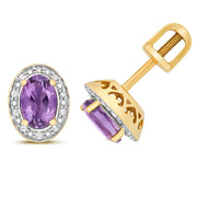 Amethyst & Diamond Earring in 9K Gold