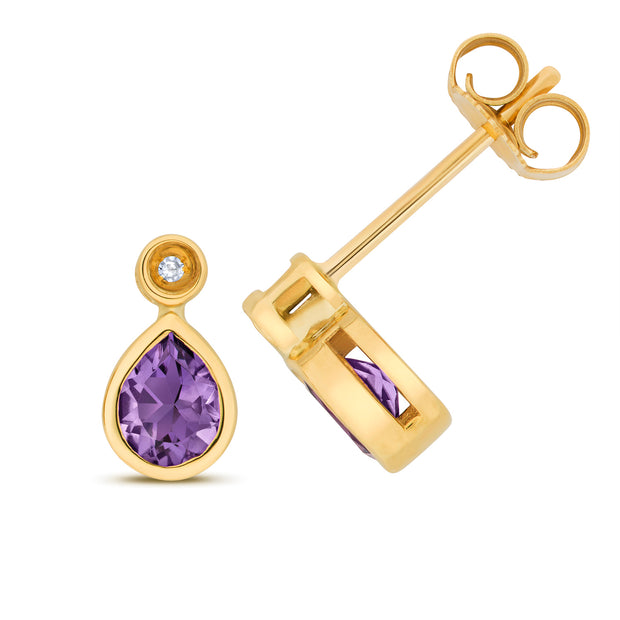 Amethyst & Diamond Earring in 9K Gold