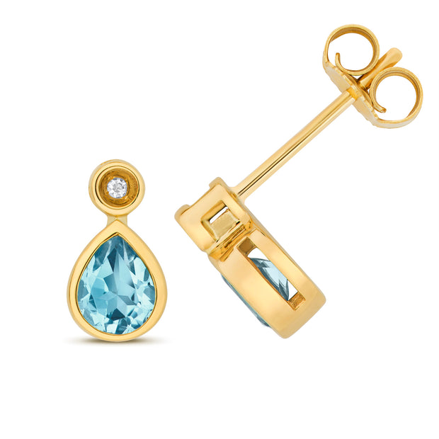 Blue Topaz & Diamond Earring in 9K Gold