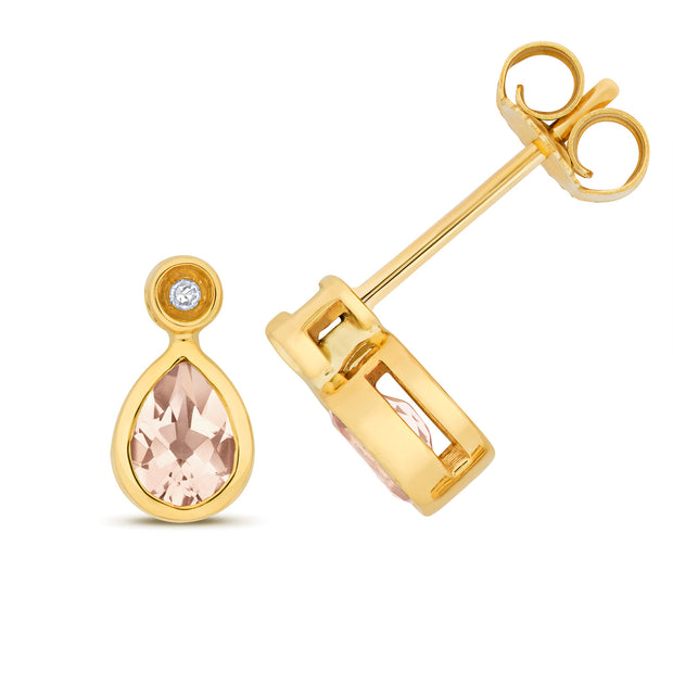 Morganite & Diamond Earring in 9K Gold