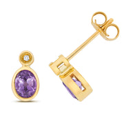 Amethyst & Diamond Earring in 9K Gold