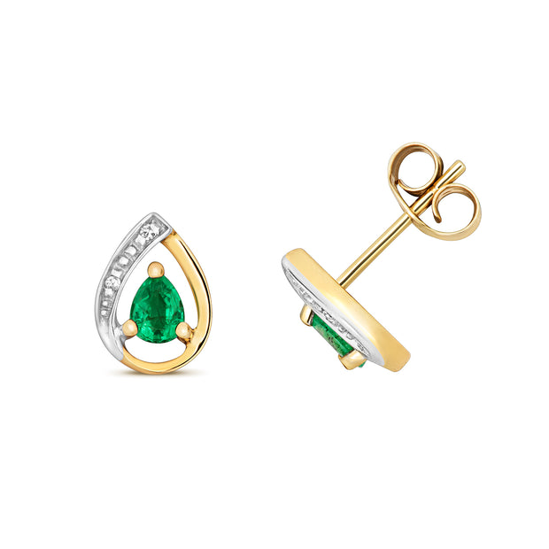 Emerald and Diamond Earring in 9K Gold
