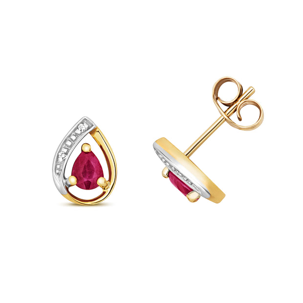 Ruby and Diamond Earring in 9K Gold