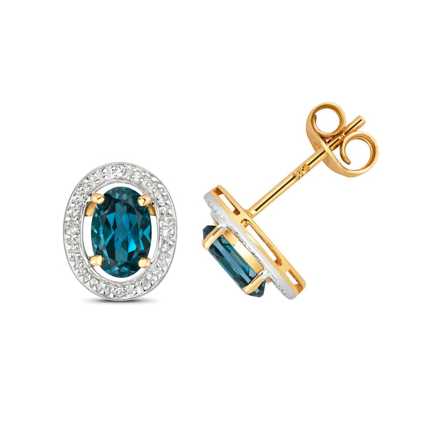 London Blue Topaz and Diamond Earring in 9K Gold