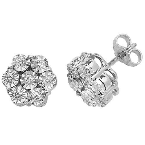 Diamond Earring in 9K White Gold