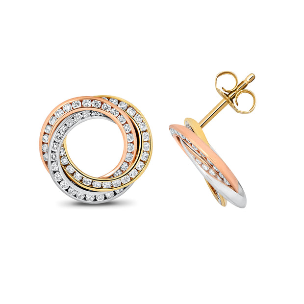 Diamond Stud Earring in 18K Yellow, Rose and White Gold
