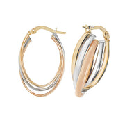 9K Tri Color Gold Oval Hoop Earrings | Charmé
