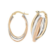 9K Tri Color Gold Oval Hoop Earrings