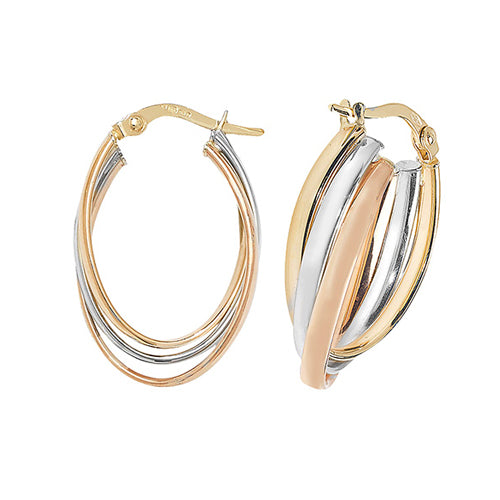 9K Tri Color Gold Oval Hoop Earrings | Charmé
