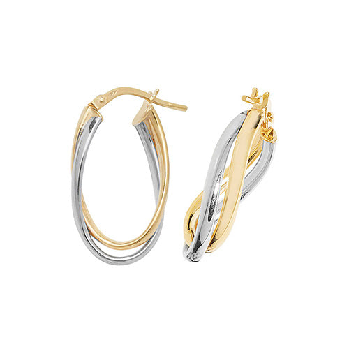 9K Yellow / White Gold Oval Hoop Earrings | Charmé