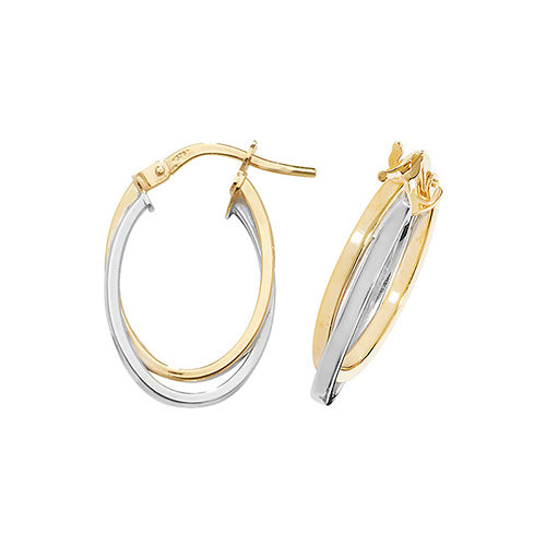 9K Yellow / White Gold Oval Double Hoop Earrings