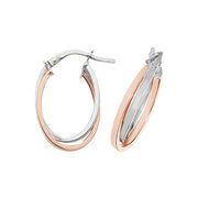 9K Rose / White Gold Oval Double Hoop Earrings