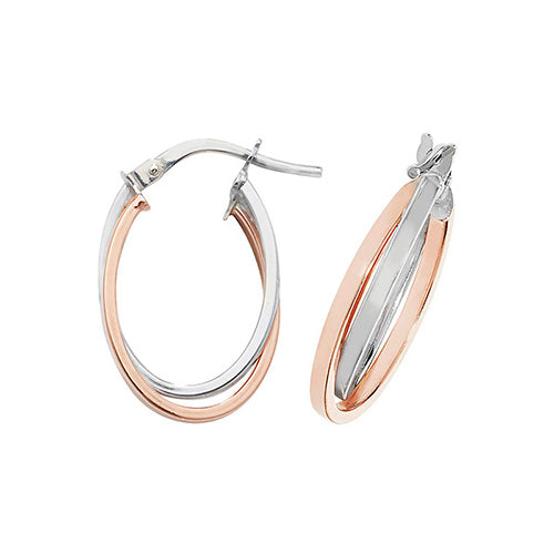 9K Rose / White Gold Oval Double Hoop Earrings | Charmé