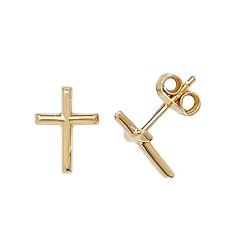 9K Yellow Gold Cross Stud Earrings | Charmé