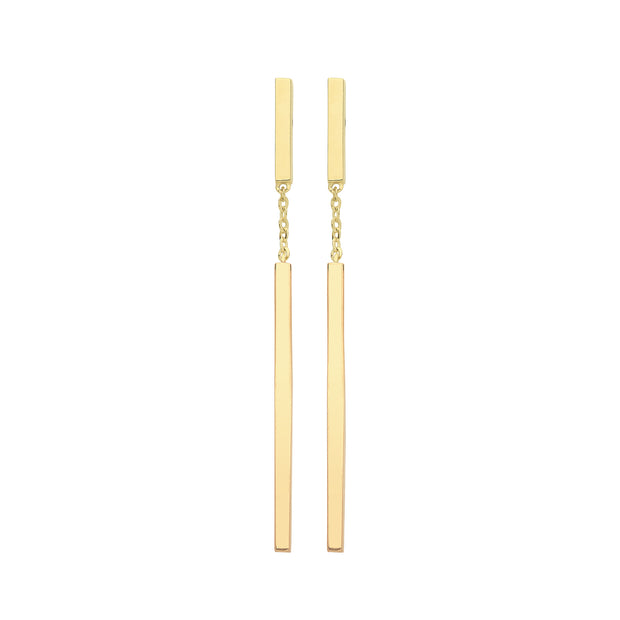 9K Yellow Gold Bar Drop Earrings | Charmé