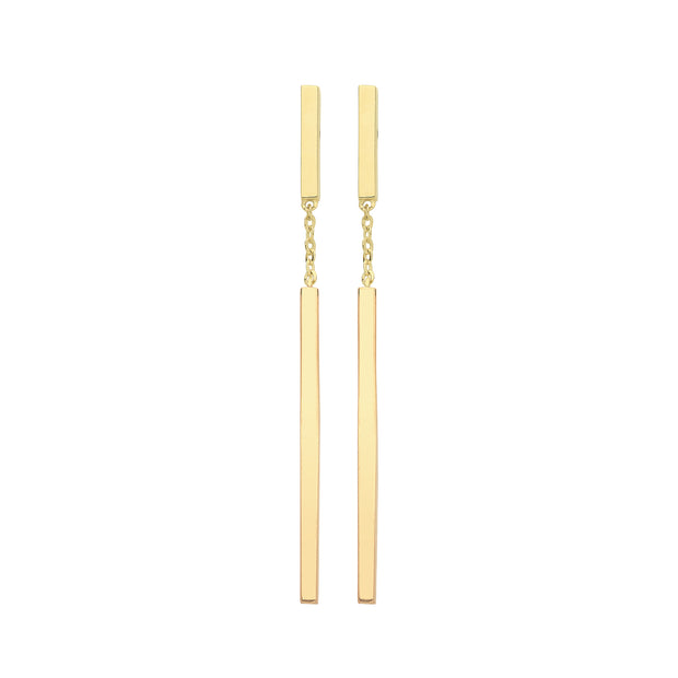 9K Yellow Gold Bar Drop Earrings