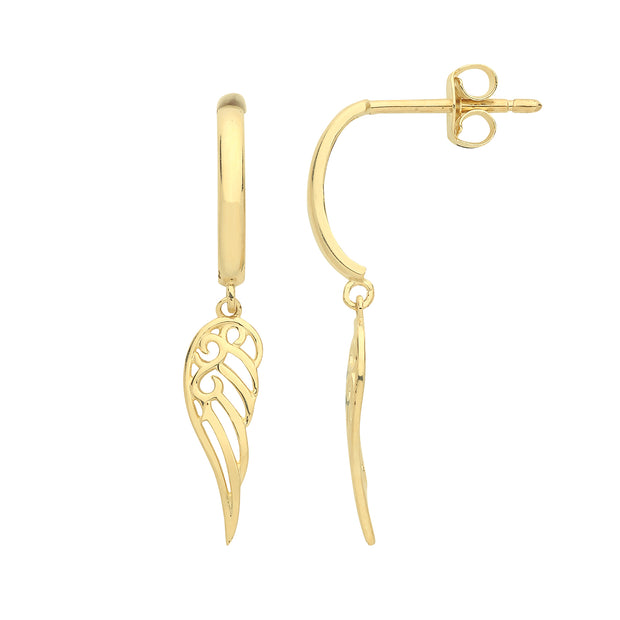 9K Yellow Gold Wings Drop Earrings