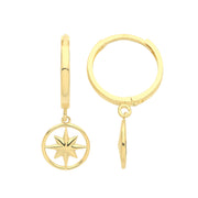 9K Yellow Gold Compass Charm Drop Earrings | Charmé
