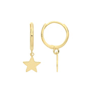 9K Yellow Gold Star Charm Drop Earrings