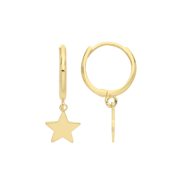 9K Yellow Gold Star Charm Drop Earrings