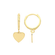 9K Yellow Gold Heart Charm Drop Earrings
