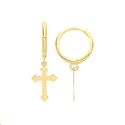 9K Yellow Gold Cross Charm Drop Earrings