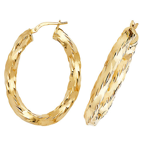9K Yellow Gold Oval Hoop Earrings