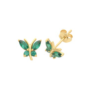 9K Yellow Gold Emerald Butterfly Stud Earrings