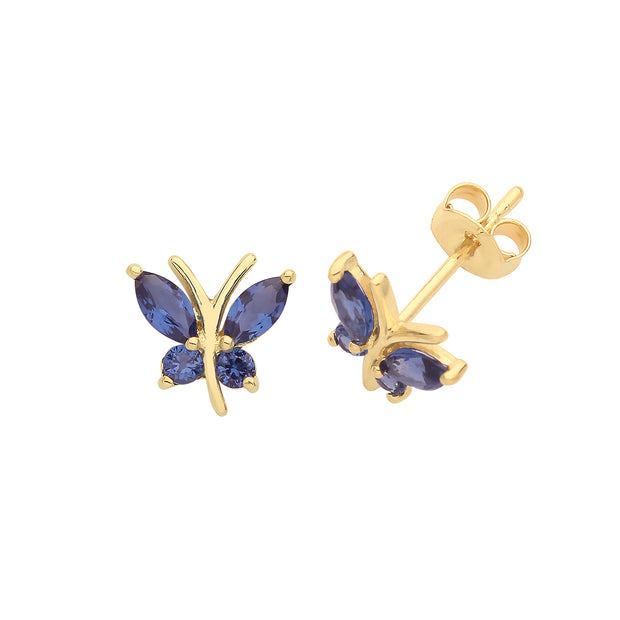 9K Yellow Gold Sapphire Butterfly Stud Earrings