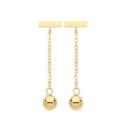9K Yellow Gold Bar & Bead Drop Earrings | Charmé