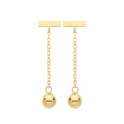 9K Yellow Gold Bar & Bead Drop Earrings