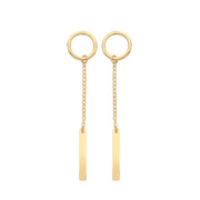 9K Yellow Gold Open Circle & Bar Drop Earrings