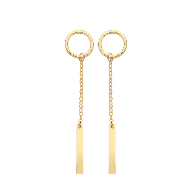 9K Yellow Gold Open Circle & Bar Drop Earrings