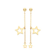 9K Yellow Gold Double Star Drop Earrings