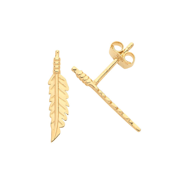 9K Gold Feather Stud Earrings | Charmé