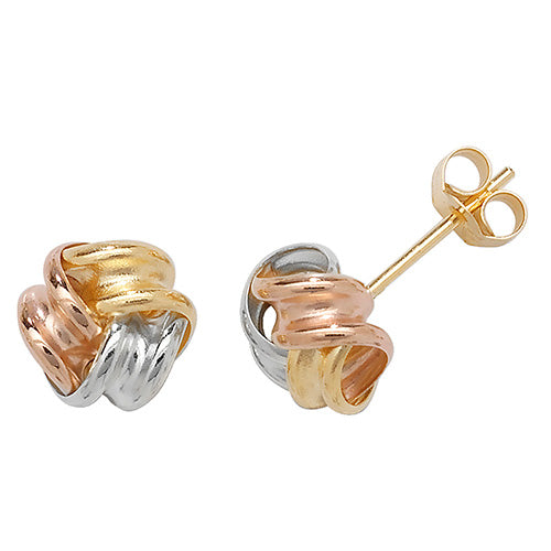9K Gold Tri Color Knot Studs | Charmé