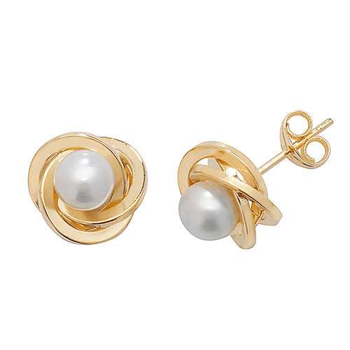 9K Yellow Gold Pearl Orbital Stud Earrings