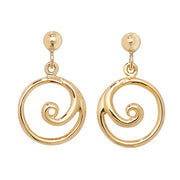 9K Yellow Gold Swirl Drop Earrings