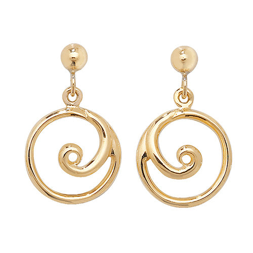 9K Yellow Gold Swirl Drop Earrings