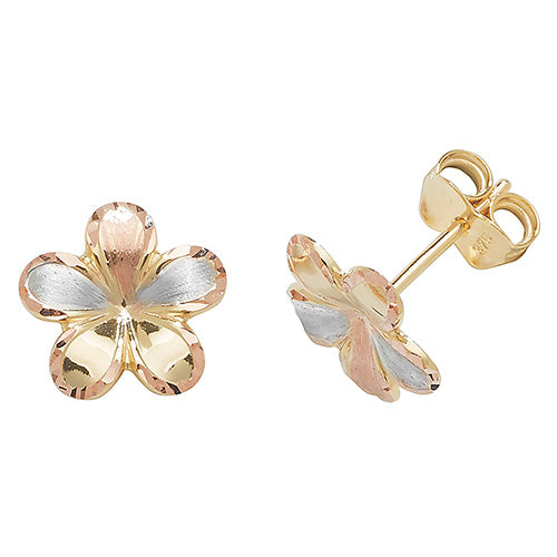 9K Tri Color Flower Gold Stud Earrings