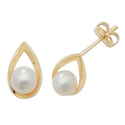 9K Yellow Gold Teardrop & Pearl Stud Earrings