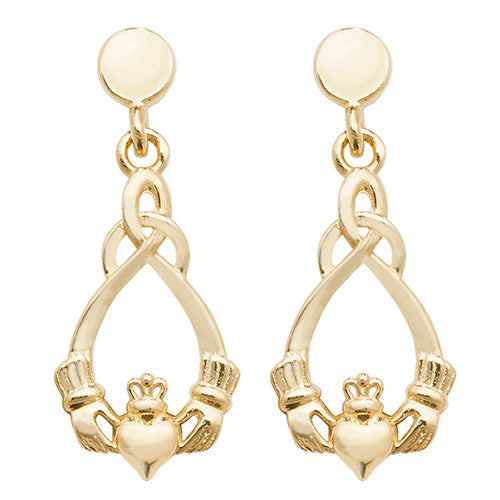 9K Gold Claddagh Drop Earrings | Charmé