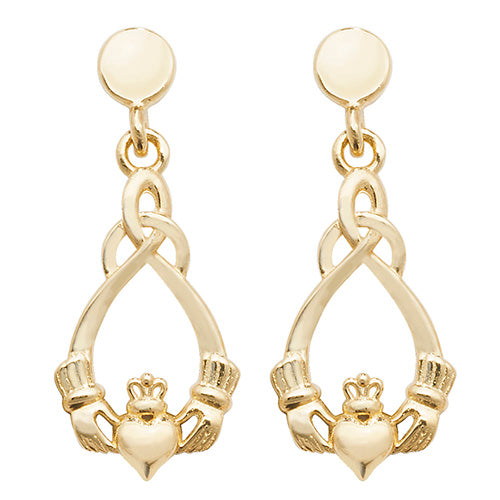 9K Gold Claddagh Drop Earrings