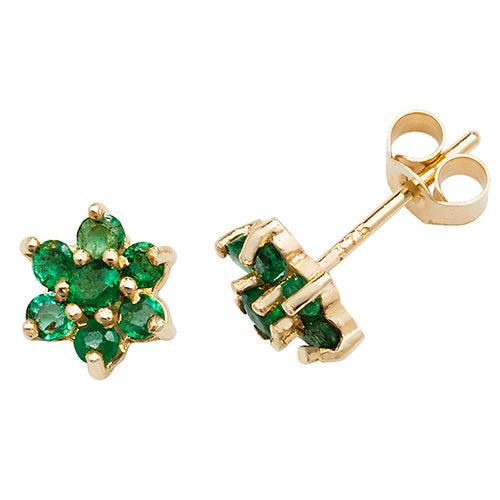 9K Yellow Gold Emerald Stud Earrings