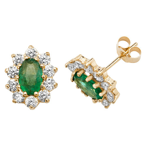 9K Yellow Gold Emerald Stud Earrings