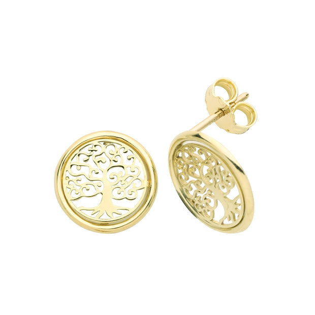 9K Yellow Gold Tree Of Life Stud Earrings