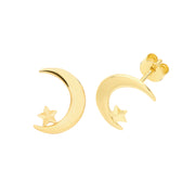 9K Yellow Gold Moon & Star Studs