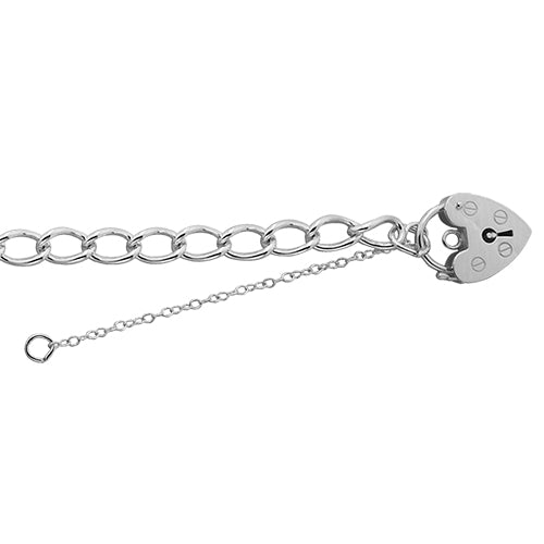 Silver Ladies' Charm Bracelet With Heart Padlock