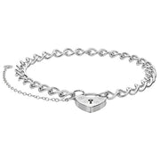 Silver Ladies' Charm Bracelet With Heart Padlock