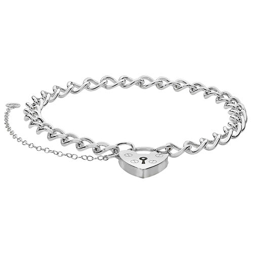 Silver Ladies' Charm Bracelet With Heart Padlock
